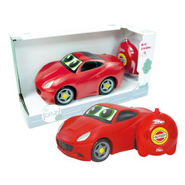 TACHAN - Voiture de course RC rouge en gomme avec télécommande à 2 boutons - Jouet pour améliorer la coordination - Recommandé à partir de 18 mois