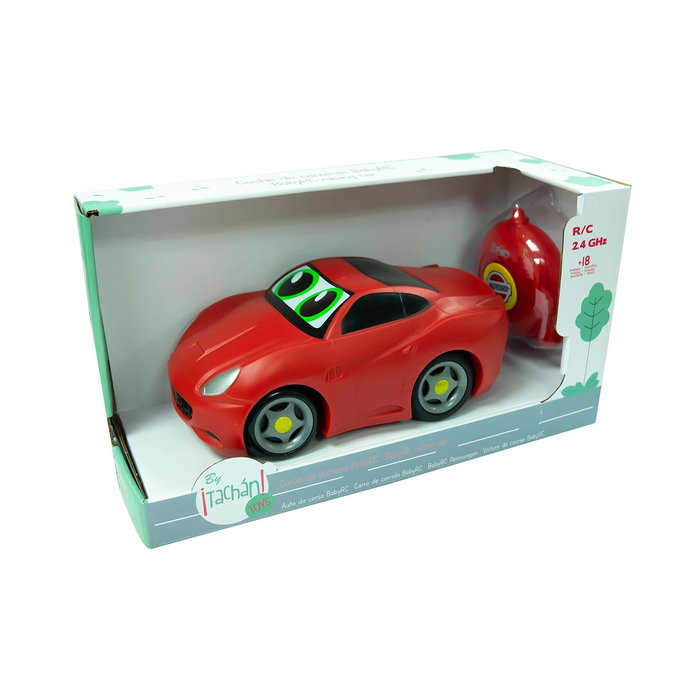 TACHAN - Voiture de course RC rouge en gomme avec télécommande à 2 boutons - Jouet pour améliorer la coordination - Recommandé à partir de 18 mois