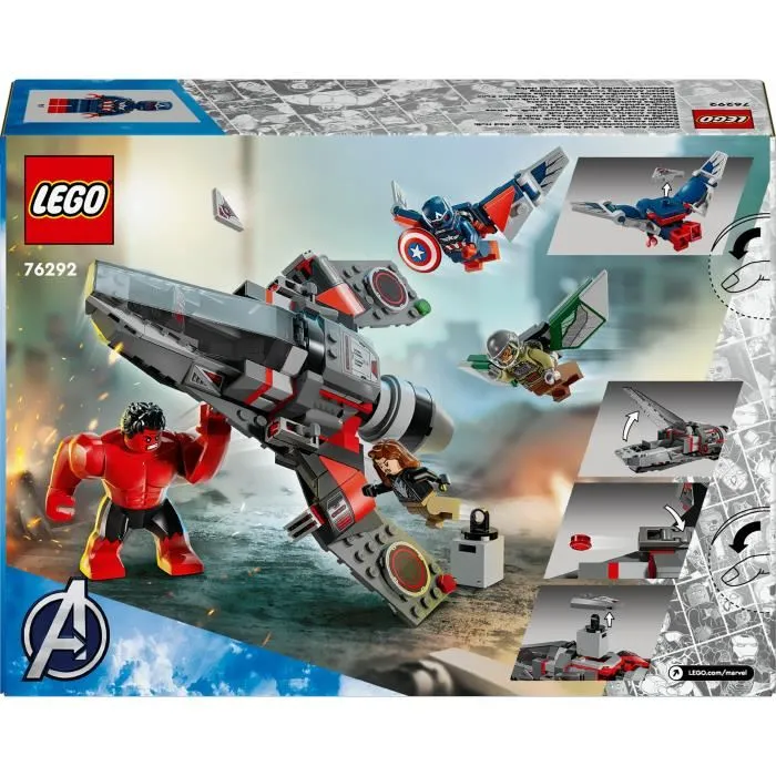 Lego Marvel 76292 - Set de Construction Avion de Chasse avec Minifigurines Captain America vs Hulk Rouge pour Enfants