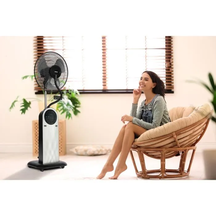 Oceanic - Ventilateur brumisateur sur pied avec ioniseur d'air - Télécommande - Minuterie 8h - 3 vitesses - Ø40 cm - 95W - Affichage LED