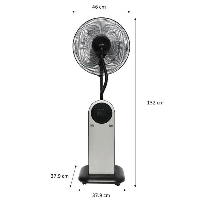 Oceanic - Ventilateur brumisateur sur pied avec ioniseur d'air - Télécommande - Minuterie 8h - 3 vitesses - Ø40 cm - 95W - Affichage LED