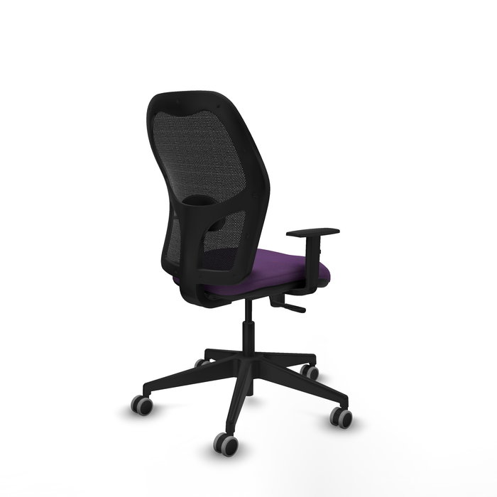 Chaise Alocén Synchro 3 positions tissu Pourpre Maille Noir Base pyramidale noire Accoudoir 1D Sans appui-tête Roulettes 65mm pour moquette