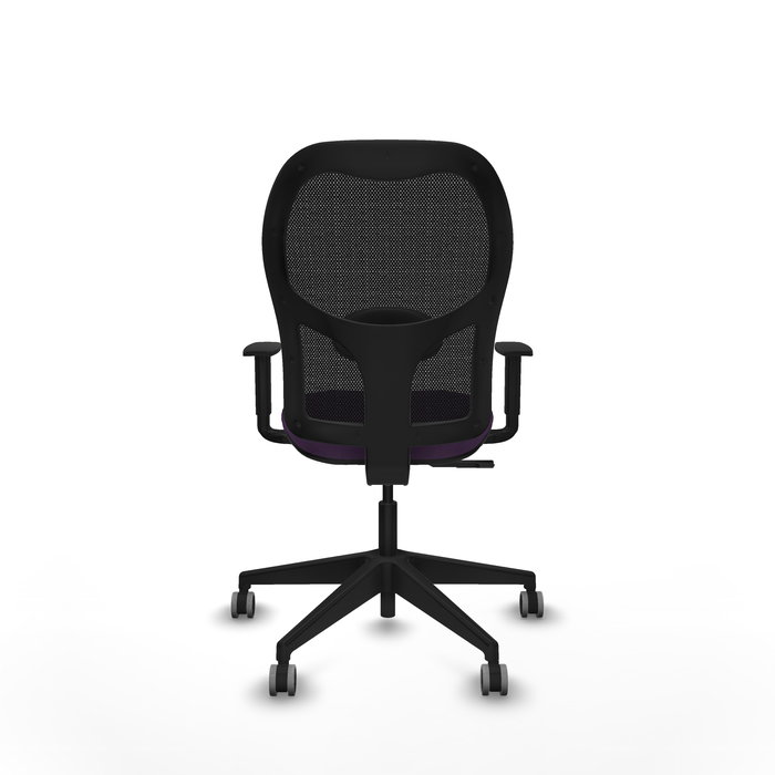Chaise Alocén Synchro 3 positions tissu Pourpre Maille Noir Base pyramidale noire Accoudoir 1D Sans appui-tête Roulettes 65mm pour moquette
