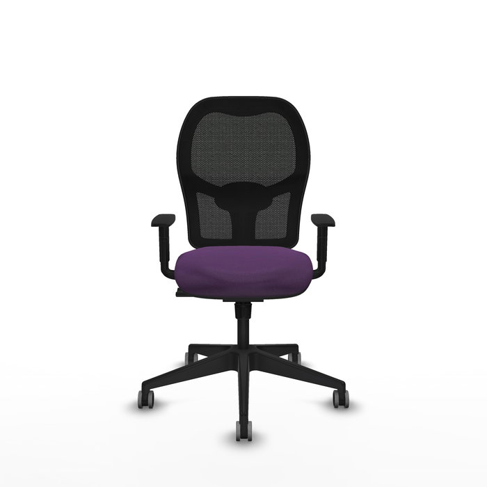 Chaise Alocén Synchro 3 positions tissu Pourpre Maille Noir Base pyramidale noire Accoudoir 1D Sans appui-tête Roulettes 65mm pour moquette