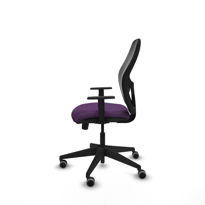 Chaise Alocén Synchro 3 positions tissu Pourpre Maille Noir Base pyramidale noire Accoudoir 1D Sans appui-tête Roulettes 65mm pour moquette