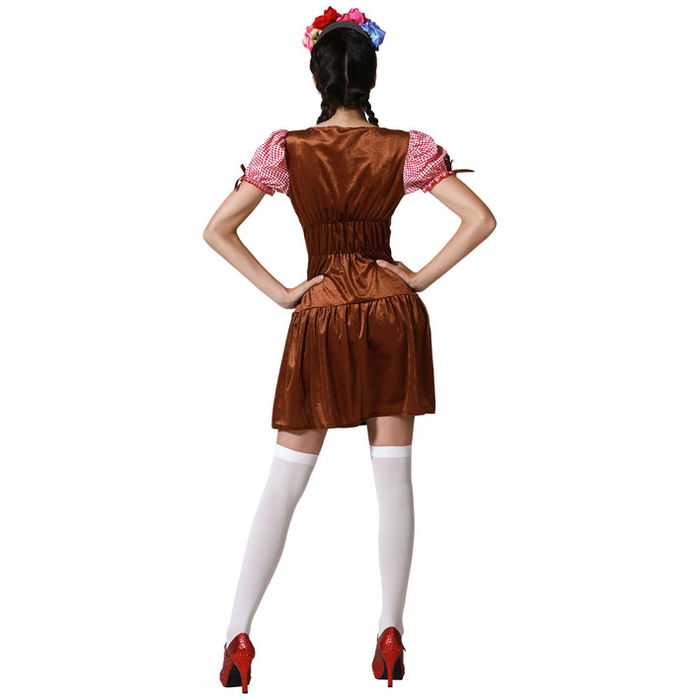 Déguisement Femme Adulte Style Bavarois Costume Allemand Oktoberfest Carnaval Brun Taille XS/S en Polyester