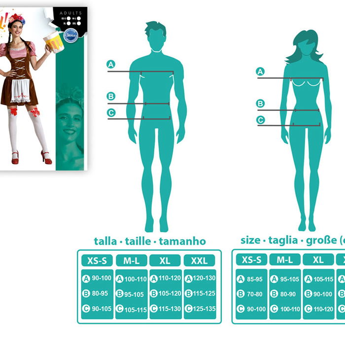 Déguisement Femme Adulte Style Bavarois Costume Allemand Oktoberfest Carnaval Brun Taille XS/S en Polyester