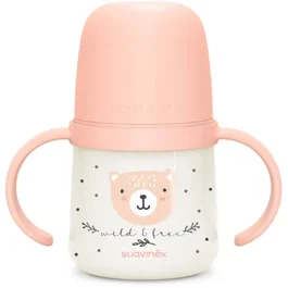 Suavinex Biberon Night&Day Wild&Free avec Anses et Bec en Silicone 150 ml - Rose - pour Bébés de 6 mois et plus