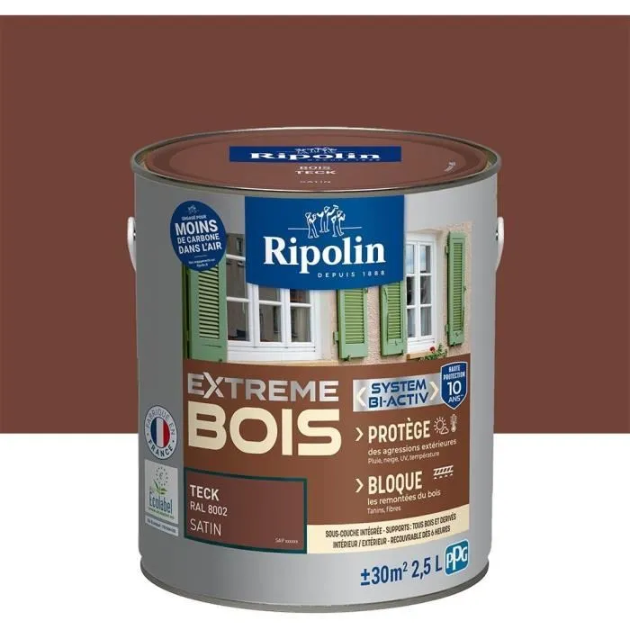 Ripolin - Protection Extrême pour Bois de Teck - Satin - 2.5 L - Peinture Haute Résistance pour Intérieur et Extérieur