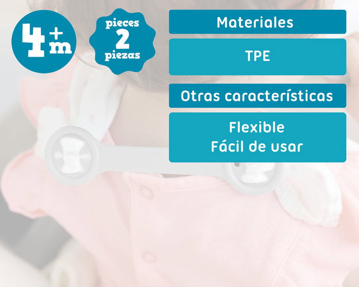KioKids Attache-Bavettes Gris - 2 Unités - Pour Bébés de +4 Mois - Système de Fixation Rapide et Sûr
