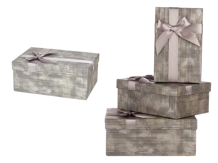 Pincello Lot de 3 boîtes en carton rectangulaires anthracite à rayures avec ruban 23x10x16 cm (Set de 12) Pincello Lot de 3 boîtes en carton rectangulaires anthracite à rayures avec ruban 23x10x16 cm (Set de 12)