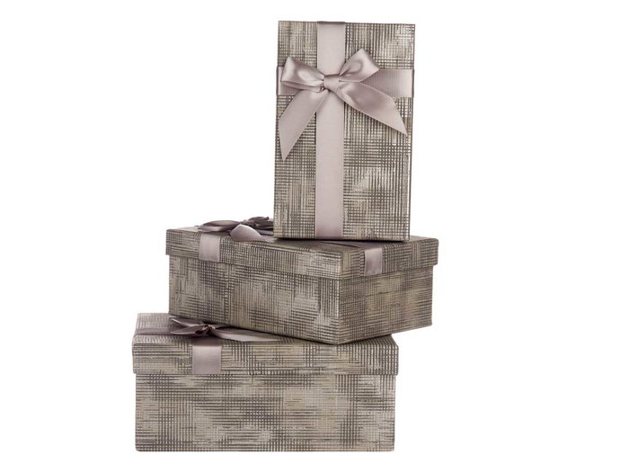 Pincello Lot de 3 boîtes en carton rectangulaires anthracite à rayures avec ruban 23x10x16 cm (Set de 12) Pincello Lot de 3 boîtes en carton rectangulaires anthracite à rayures avec ruban 23x10x16 cm (Set de 12)