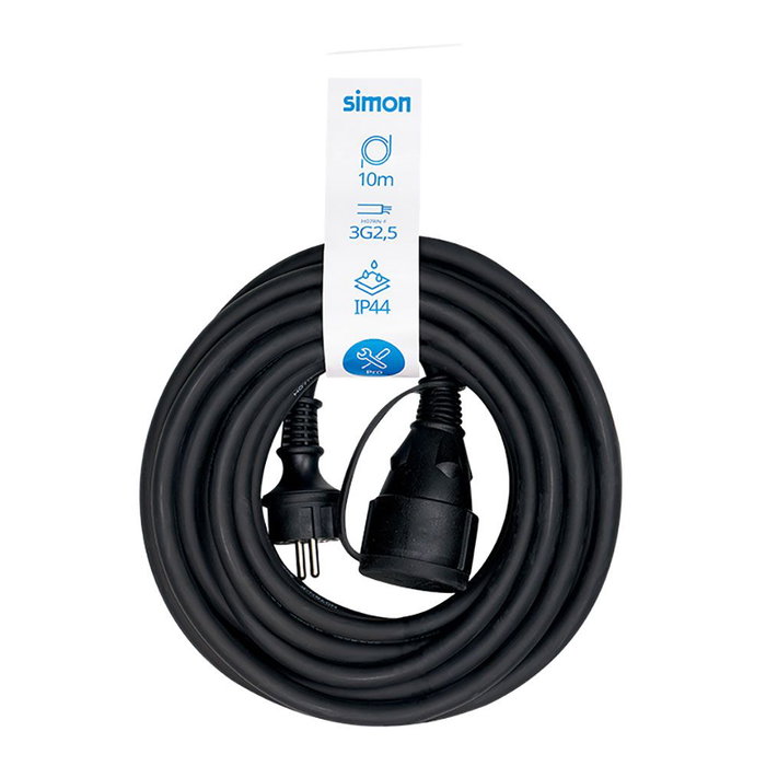 Simon Rallonge professionnelle 10 m, IP44, H07RN-F 3G 2,5 mm², noire Simon Rallonge professionnelle 10 m, IP44, H07RN-F 3G 2,5 mm², noire