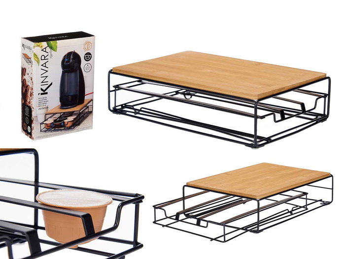Kinvara Porte-capsules en métal et bambou pour 15 capsules Dolce Gusto et Nespresso Vertuo 21x7.5x31 cm (Set de 6) Kinvara Porte-capsules en métal et bambou pour 15 capsules Dolce Gusto et Nespresso Vertuo 21x7.5x31 cm (Set de 6)