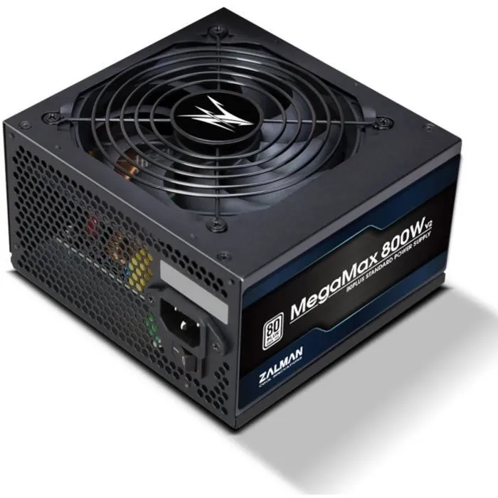 Zalman Alimentation PC MegaMax 800W v2 80+ - 800 Watts, non modulaire, ventilateur 120mm, connecteurs PCI-E, SATA, PATA, CPU - Certifiée 80+
