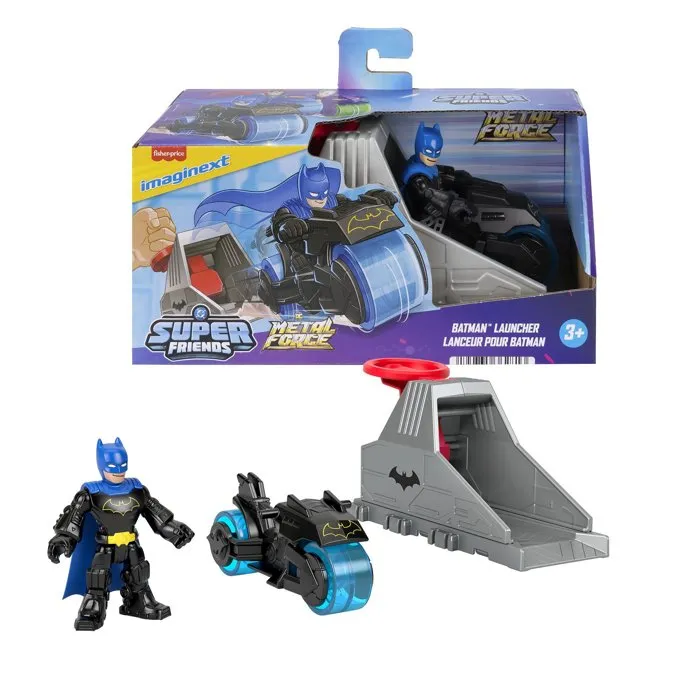Imaginext IMX DCSF Launcher - Jouet de Lanceur avec Véhicules DC Comics, Moto de Superman, Batman et Joker pour Course