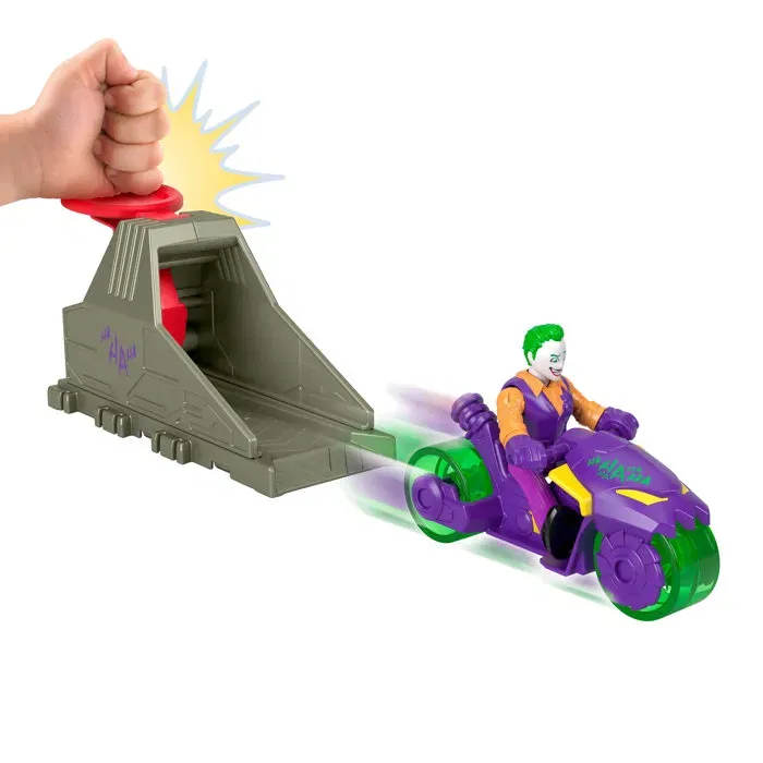Imaginext IMX DCSF Launcher - Jouet de Lanceur avec Véhicules DC Comics, Moto de Superman, Batman et Joker pour Course