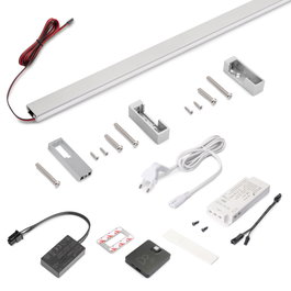 Emuca Kit barre pour armoire Luxe, ruban LED 4,5x8 Neonlynx V, détecteur de mouvement RF Smart et convertisseur Smart (24V DC), longueur 1.150mm, Lumière blanche chaude 2.700K, Aluminium et Plastique, Anodisé mat