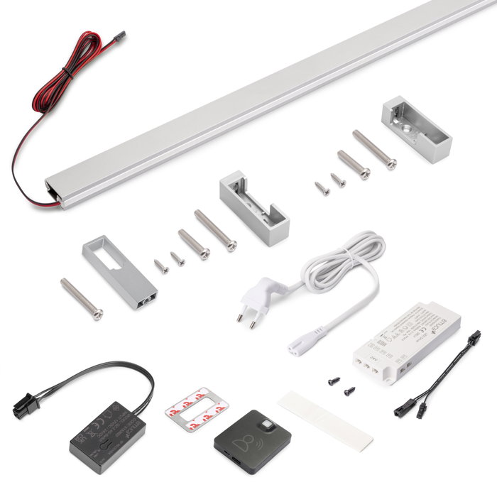 Emuca Kit barre pour armoire Luxe, ruban LED 4,5x8 Neonlynx V, détecteur de mouvement RF Smart et convertisseur Smart (24V DC), longueur 1.150mm, Lumière blanche chaude 2.700K, Aluminium et Plastique, Anodisé mat Emuca Kit barre pour armoire Luxe, ruban LED 4,5x8 Neonlynx V, détecteur de mouvement RF Smart et convertisseur Smart (24V DC), longueur 1.150mm, Lumière blanche chaude 2.700K, Aluminium et Plastique, Anodisé mat