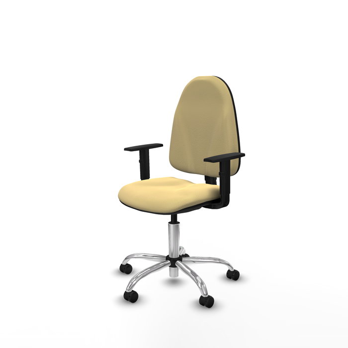 Chaise Algarra Contact permament de base Cuir écologique Beige Structure chromée Accoudoir 1D Sans appui-tête Roulettes autofreinées