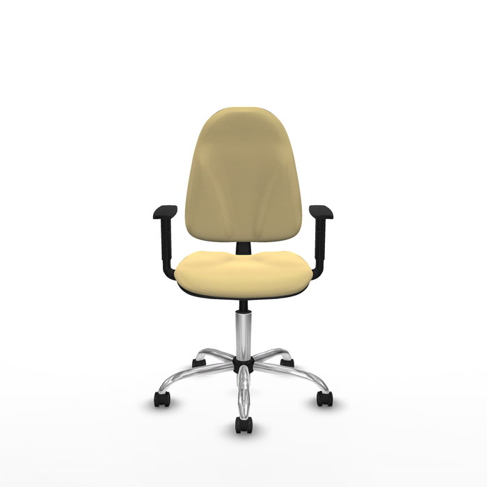 Chaise Algarra Contact permament de base Cuir écologique Beige Structure chromée Accoudoir 1D Sans appui-tête Roulettes autofreinées