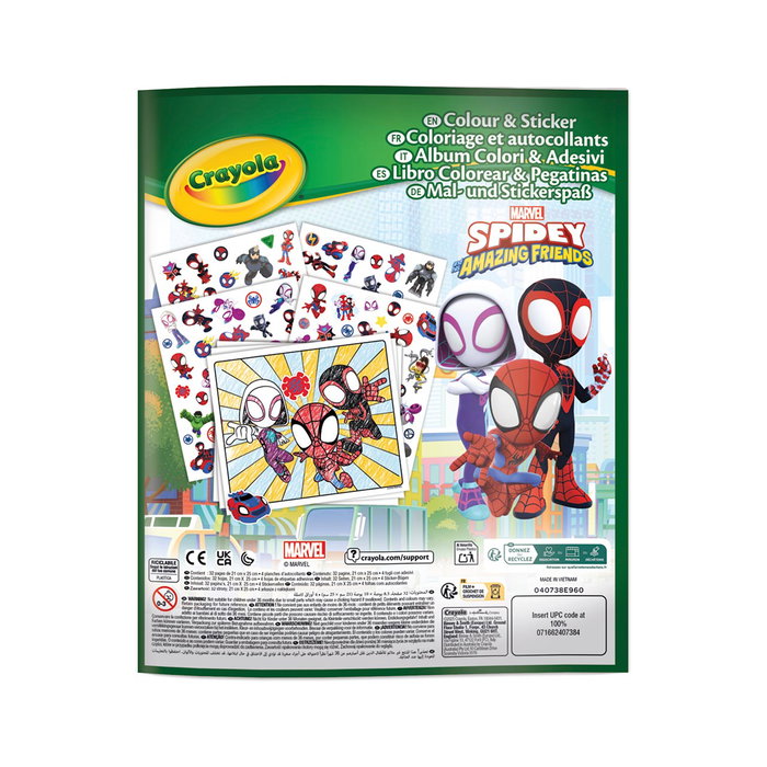 Crayola Album à Colorier avec Stickers Spidey - Livre Activité Enfants - 32 Pages + 4 Feuilles Autocollants - Réf. 04-0738 - Licence Marvel - Espagnol
