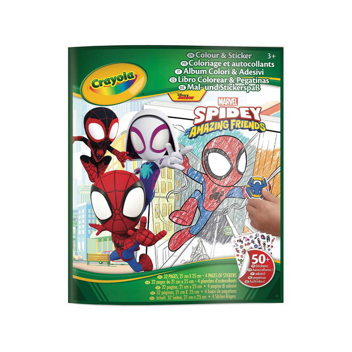 Crayola Album à Colorier avec Stickers Spidey - Livre Activité Enfants - 32 Pages + 4 Feuilles Autocollants - Réf. 04-0738 - Licence Marvel - Espagnol