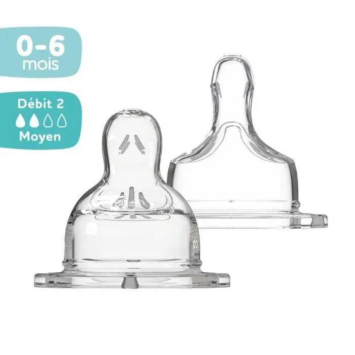 Dodie Biberon Sensation+ Anti-Coliques - Tétine plate débit 2, col large, 2 tétines dès la naissance - Silicone avec valve anti-colique intégrée