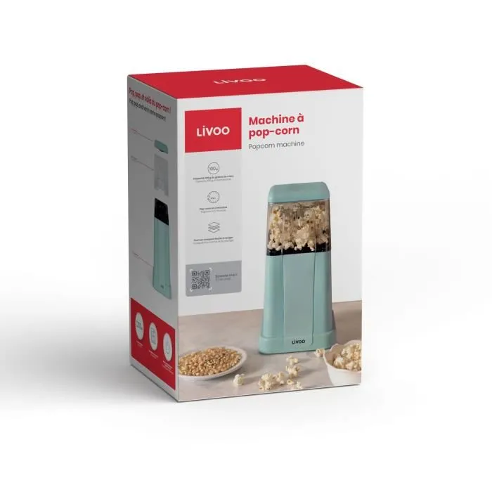 Livoo DOM497 Machine à Popcorn, 1200W, Capacité 100g de Maïs, Arrêt Automatique, Couvercle Doseur, Protection Surchauffe