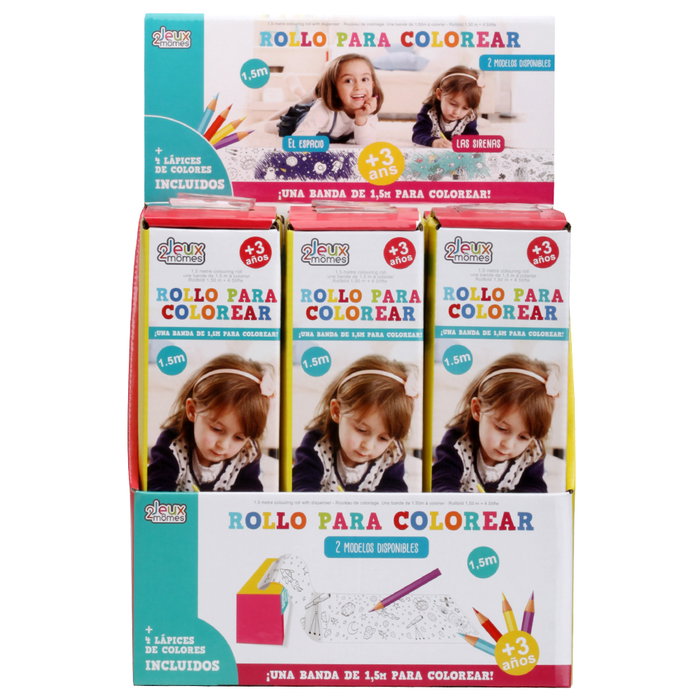 Jeux 2 momes Rouleau de coloriage et 4 crayons de couleur