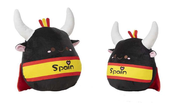Creaciones Llopis Torito Gordi Spain 34cm - Taureau en peluche décoratif espagnol 34 cm en polyester, pour enfants dès 3 ans
