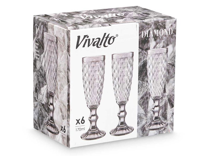Vivalto Coupe à Cava Diamante Gris 170 ml - 7 x 20 x 7 cm (Set de 24)
