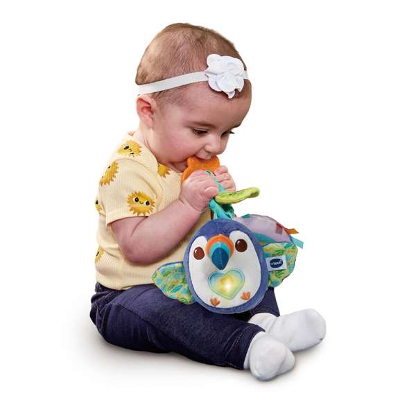 Vtech - Tucán musical en peluche Hora de pasear avec lumières, chansons et phrases amusantes pour bébé (3-36 mois) - Jouet d'éveil en espagnol