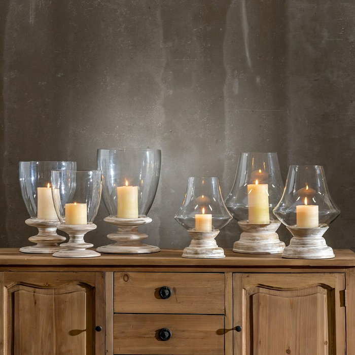 BigBuy Home Bougeoir Blanc Bois Verre 28 x 28 x 43 cm