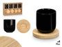 Kinvara Set 4 Tasses à Café en Céramique Noire avec Sous-verres en Bambou 28,5x17,8x6,5 cm (Set de 12)