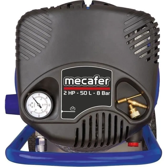 MECAFER Compresseur vertical sans huile 50 litres 425790, bleu coaxial, débit 227 L/min, usage domestique et professionnel