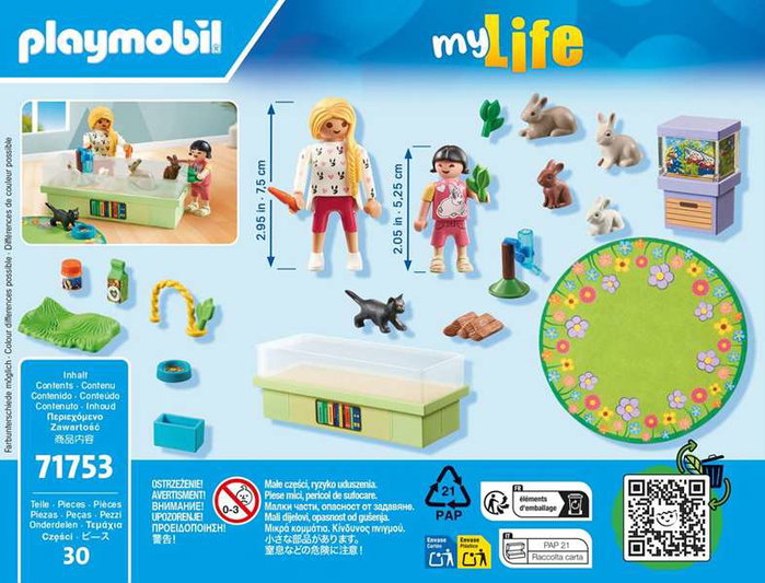 Playmobil My Life Famille de lapins avec enclos, 30 pièces