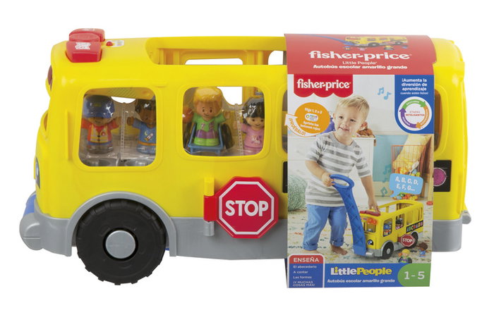 Mattel Little People Grand Autobus Scolaire Jaune avec 4 Figurines, Sons, Lumières et Phrases Éducatives - Jouet pour Enfants à Partir de 12 Mois