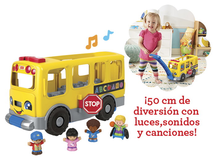 Mattel Little People Grand Autobus Scolaire Jaune avec 4 Figurines, Sons, Lumières et Phrases Éducatives - Jouet pour Enfants à Partir de 12 Mois