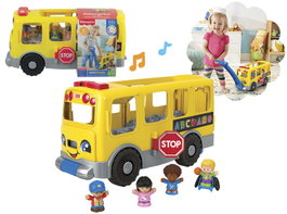 Mattel Little People Grand Autobus Scolaire Jaune avec 4 Figurines, Sons, Lumières et Phrases Éducatives - Jouet pour Enfants à Partir de 12 Mois