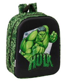Safta Mochila guarderia 3D - Sac à dos maternelle 3D avec poche filet Hulk 22 x 27 x 10 cm pour enfants