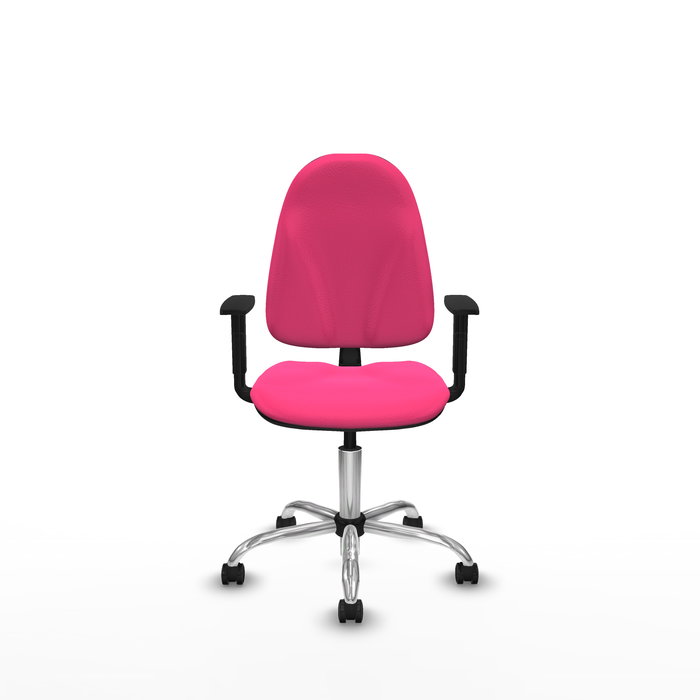 Chaise Algarra Contact permament de base Cuir écologique Rose Structure chromée Accoudoir 1D Sans appui-tête Roulettes pour moquette