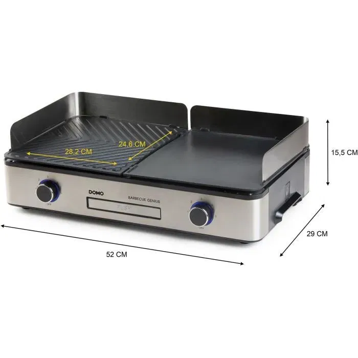 DOMO Grill de Table Barbecue Genius DO9259G - 2400W, 2 Zones de Cuisson avec Thermostat Réglable, Revêtement Antiadhésif, Bac à Graisse, Étanche IPX4 DOMO Grill de Table Barbecue Genius DO9259G - 2400W, 2 Zones de Cuisson avec Thermostat Réglable, Revêtement Antiadhésif, Bac à Graisse, Étanche IPX4