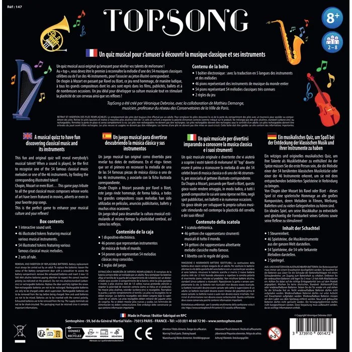 Sentosphere Topsong - Jeu d'éveil sensoriel pour reconnaître les grands airs de musique classique et 46 instruments - À partir de 8 ans