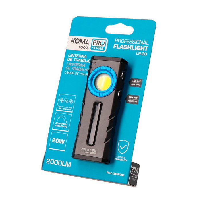 Koma Tools LP-20 Lampe de travail LED professionnelle rechargeable 2000 lm Koma Tools LP-20 Lampe de travail LED professionnelle rechargeable 2000 lm