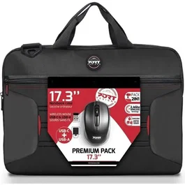 Port Designs Sacoche pour PC Portable 17,3 Pouces avec Souris sans fil et Adaptateur Type C - ABS Rigide, Bandeouliere, Protection Ordinateur Portable