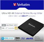 Verbatim Graveur Externe Blu-ray Ultra HD 4K Slimline avec Connexion USB 3.1 Gen 1 et USB-C