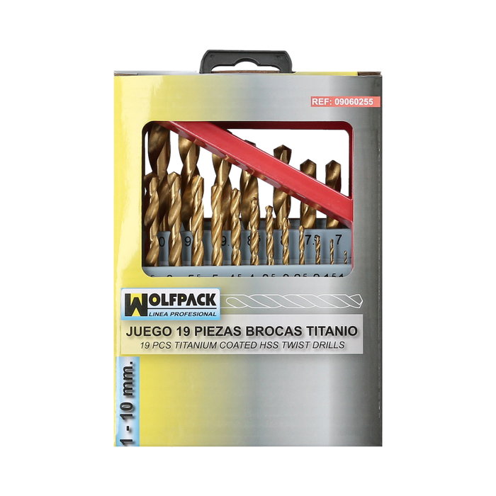 WOLFPACK LINEA PROFESIONAL Coffret de forets HSS titane 1-10 mm, 19 unités