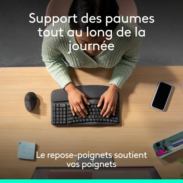 Logitech Wave Keys - Clavier sans fil ergonomique AZERTY Blanc