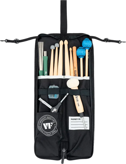 Vicfirth Essential étui à baguettes noir pour 4-5 paires avec poche intérieure et sangle élastique